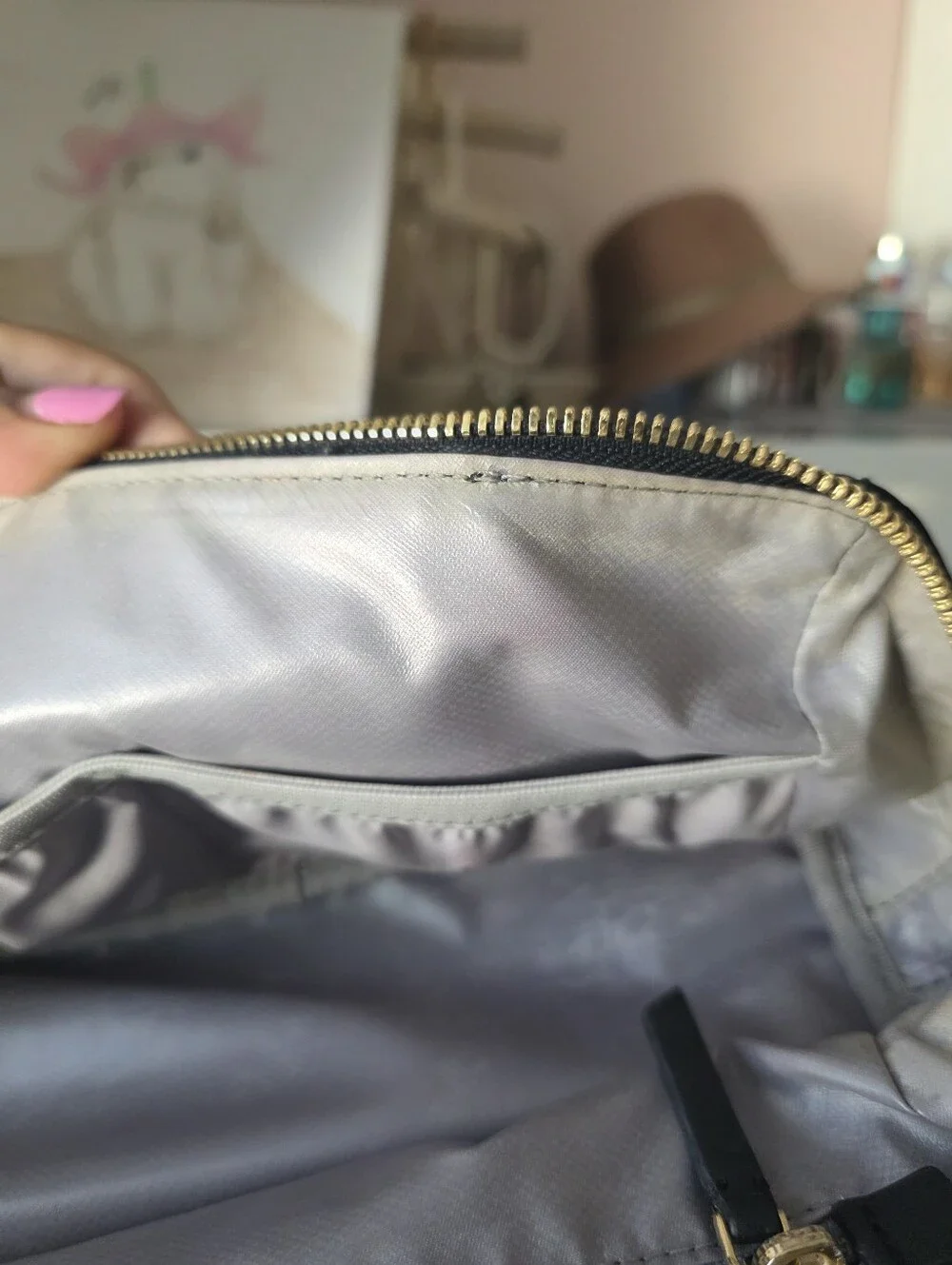Tumi Voyageur Selma Cosmetic Case Toiletry Bag in black gold